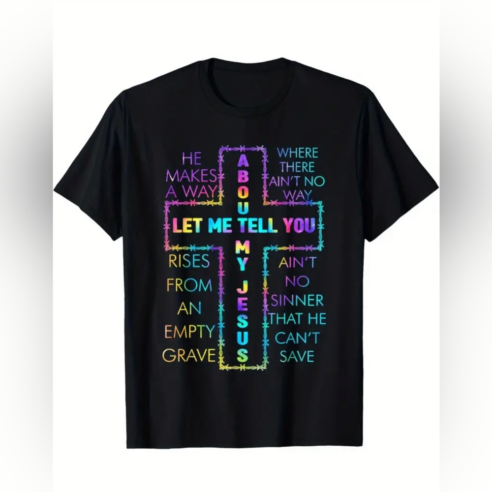 Black Graphic T-Shirt with Colorful Text